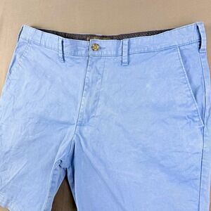 M&S Men's Blue Chino Shorts Cotton Elastane Stretch Flat Front Slash Pockets